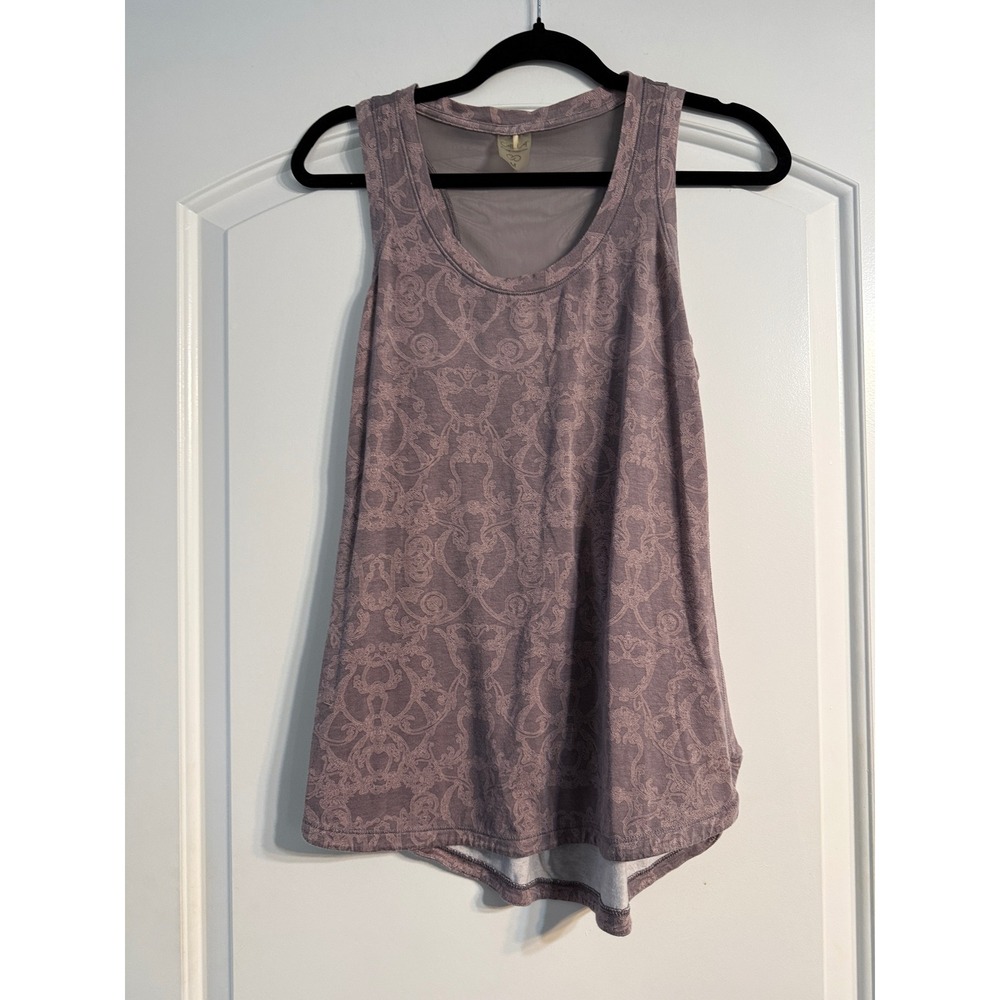 Calia Tank Top Medium Purple Damask Mesh Racerback Activewear Boho Yoga Gym